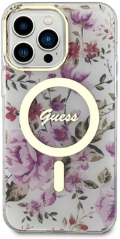 Etui plecki Guess Flower MagSafe do Apple iPhone 14 Pro Transparent (3666339115654)