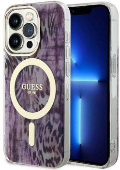 Панель Guess Leopard MagSafe для Apple iPhone 14 Pro Рожевий (3666339115692)