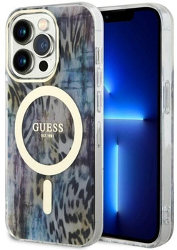 Панель Guess Leopard MagSafe для Apple iPhone 14 Pro Синій (3666339115739)