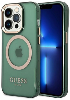 Панель Guess Gold Outline Translucent MagSafe для Apple iPhone 14 Pro Хакі (3666339069643)