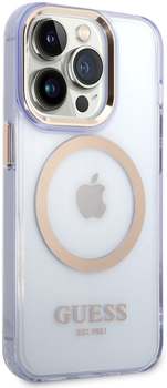 Панель Guess Gold Outline Translucent MagSafe для Apple iPhone 14 Pro Фіолетовий (3666339069568)