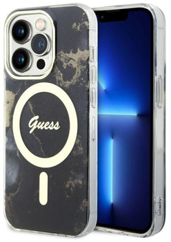Панель Guess Golden Marble MagSafe для Apple iPhone 14 Pro Чорний (3666339115777)
