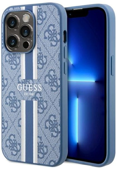 Панель Guess 4G Printed Stripes MagSafe для Apple iPhone 14 Pro Синій (3666339119997)