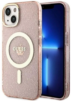 Панель Guess Glitter Gold MagSafe для Apple iPhone 14 Plus Рожевий (3666339125875)
