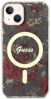 Etui plecki Guess Flower MagSafe do Apple iPhone 14 Khaki (3666339115593)