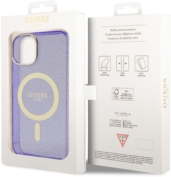 Etui plecki Guess Glitter Gold MagSafe do Apple iPhone 14 Purple (3666339125660)