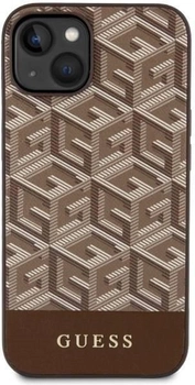 Etui plecki Guess G Cube Stripes MagSafe do Apple iPhone 14 Brown (3666339112462)