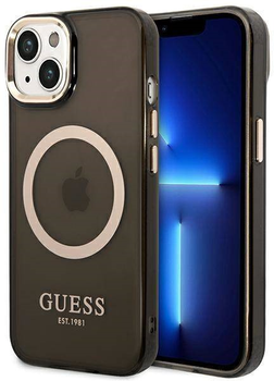 Etui plecki Guess Gold Outline Translucent MagSafe do Apple iPhone 14 Black (3666339069582)