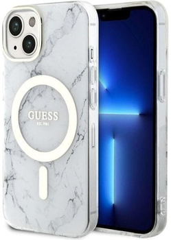 Etui plecki Guess Marble MagSafe do Apple iPhone 14 White (3666339127268)