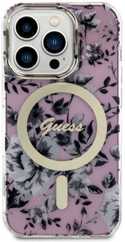 Панель Guess Flower MagSafe для Apple iPhone 14 Pro Max Рожевий (3666339115586)