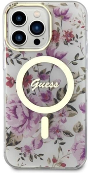 Etui plecki Guess Flower MagSafe do Apple iPhone 14 Pro Max Transparent (3666339115661)