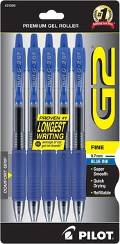Набор синих гелевых ручек PILOT G2 Premium Gel Pens 0.7 мм, 5 шт (31299)
