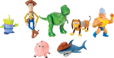 Игровой набор из 7 фигурок Disney Pixar Toy Story Вуди, Рекс, Акула, Рокки Гибралтар, Спиралька, Хэмм, Пришелець (HNN48)