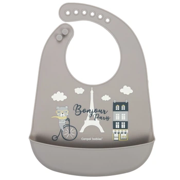 Слюнявчик силиконовый с карманом Bonjour Paris Canpol babies Бежевый (5901691852341)