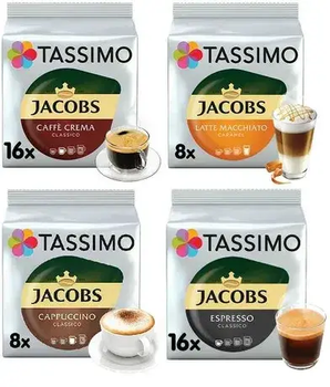 Кава в капсулах Tassimo Sample Pack - Jacobs Espresso, Caramel, Cappuccino, Crema (Набір з 4-ох упаковок)