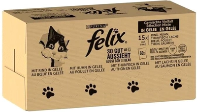 Mokra karma dla kotów Purina Felix mix z smakiem ryby, tuńczyka, kurczaka 120x85 g (7613038578507)