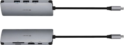 Адаптер Tracer A-3 USB Type-C з кардрідером, HDMI 4K, USB 3.0, LAN, PDW 100W ETH (TRAPOD46998)