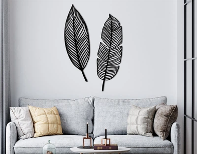 Декоративное панно на стену из дерева Upwood Decor Листья без рамки Leaves without frame 120 х 80 см black