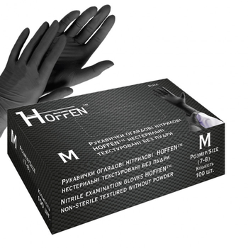 Рукавички нітрилові Hoffen розмір M 50 пар Чорні (CM_66008)