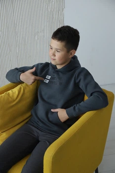 Худі дитячий теплий для хлопчика GBI Teens Сірий на зріст 158 (13771)