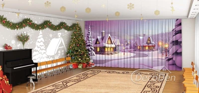 Новорічні Фото Штори в дитячий сад PHOTODECOR "Казкова зима. Бузковий"