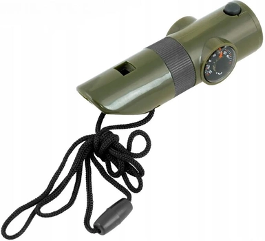 Туристический многофункциональный свисток полевой спасательный Mil-Tec 6 в 1 с компасом/термометром/лупой шнурок для ношения на шее оливковый