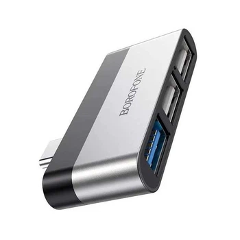 HUB BOROFONE DH1 (1 Type-C to 3 USB) Сірий