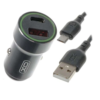 Зарядне автомобільне XO CC32 (PD QC3.0 20W) + кабель USB - MicroUSB Чорний