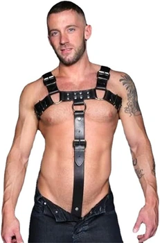 Стальная Поддержка: Мужская Кожаная Портупея с Пенисным Кольцом универсальный размер S/M/L/XL Чёрный (