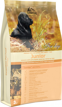 Сухий корм для цуценят від 1 місяця до 1 року Carpathian Pet Food Junior з куркою, скумбрією та сухим молоком, 3 кг