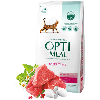 Сухой корм для взрослых кошек Optimeal High in Veal с телятиной, 1.5 кг
