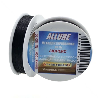 Нить металлизированая Люрекс Allure круглая, Черная, 100 м (MUL-010642) Polimex