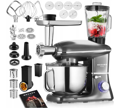 Кухонний планетарний комбайн Mozano Kitchen Assistant 2300 Вт з блендером та м'ясорубкою + Аксесуари + Книга рецептів Сірий