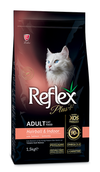 Сухой корм для котов, которые живут в помещении и выведения шерсти Reflex Plus с лососем, 1.5 кг