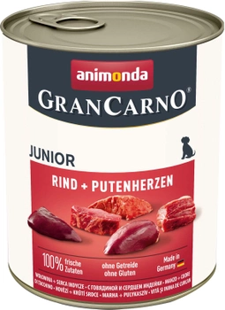 Mokra karma Animonda GranCarno Junior Beef + Turkey hearts z wołowiną i indykiem dla szczeniąt 800 g (4017721827683)