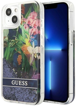 Панель Guess Flower Liquid Glitter для Apple iPhone 13 mini Blue (3666339041236)