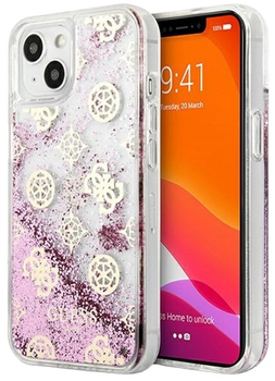 Etui plecki Guess Peony Liquid Glitter do Apple iPhone 13 mini Pink (3666339025076)