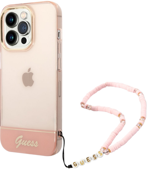 Etui plecki Guess Translucent Pearl Strap do Apple iPhone 14 Pro Pink (3666339064303)