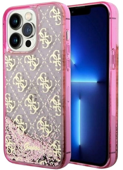 Панель Guess Liquid Glitter 4G Transculent для Apple iPhone 14 Pro Pink (3666339116255)