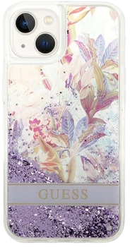Etui plecki Guess Flower Liquid Glitter do Apple iPhone 14 Plus Purple (3666339088392)