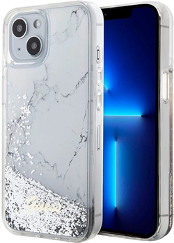 Etui plecki Guess Liquid Glitter Marble do Apple iPhone 14 White (3666339127312)