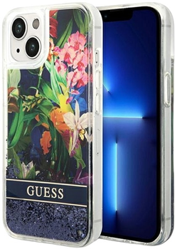 Панель Guess Flower Liquid Glitter для Apple iPhone 14 Blue (3666339066086)