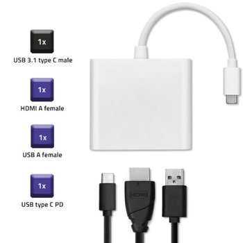 Адаптер Qoltec USB-Typ C - HDMI A /USB-A/USB-Typ C PD 0.2 m білий (5901878504254)