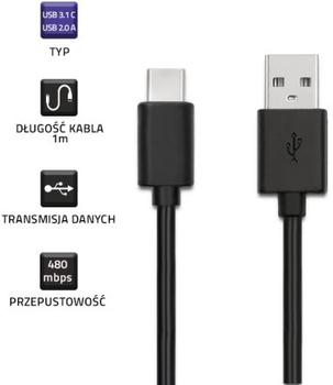 Kabel Qoltec USB Typ-C - USB Typ A 1.5 m czarny (5901878504896)