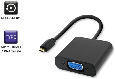 Адаптер Qoltec Micro HDMI D - VGA/3.5mm Audio 0.2 m чорний (5901878504032)