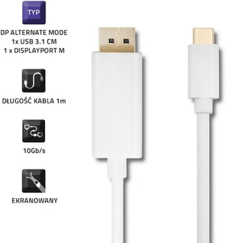 Kabel Qoltec USB Typ-C - DisplayPort Alternate mode 5K 2 m biały (5901878504131)