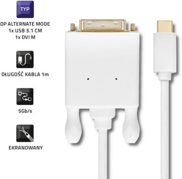 Kabel Qoltec USB Typ-C - DVI 4K Alternate mode 1 m biały (5901878504162)