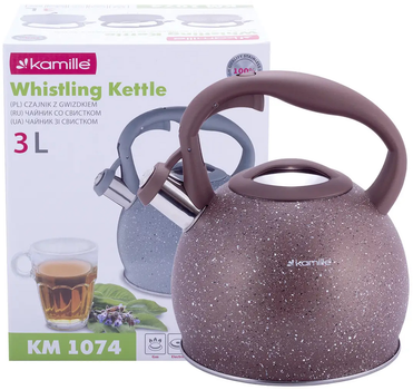 Чайник Kamille из Нержавеющей стали со свистком 3 л Коричневый (KM-1074BRW)