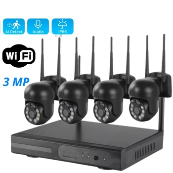 Комплект камер видеонаблюдения 4 камеры 3 Мп wifi беспроводных поворотных уличные наружные