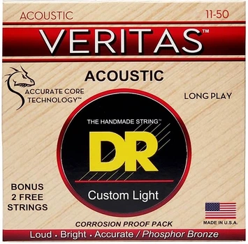 Струны для акустической гитары DR STRINGS VERITAS COATED CORE ACOUSTIC GUITAR STRINGS - CUSTOM LIGHT (11-50)